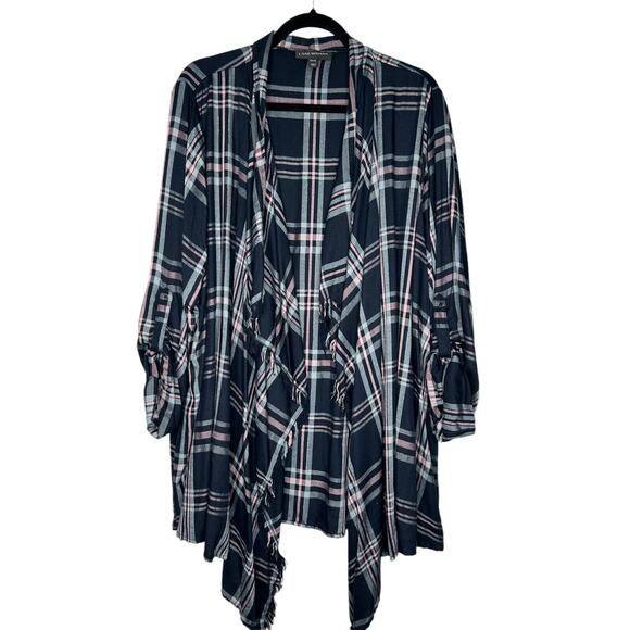 Lane Bryant Sweaters - Lane Bryant Cardigan SZ 22/24 Plaid Open Drape Front Waterfall Roll Tab Sleeves